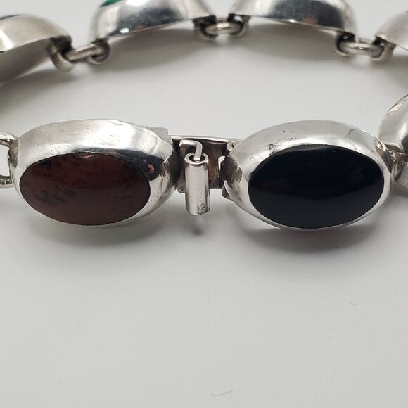Vintage Taxco Mexico 925 Sterling Silver Multi Gemstone Bracelet 7 Inch 8 Gems - Picture 7 of 11
